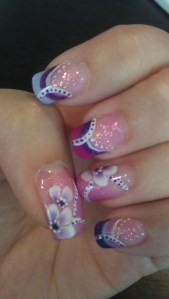 nails, purple, pink, flowers